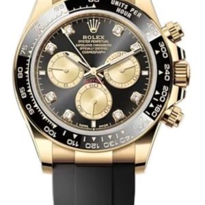 Rolex Cosmograph Daytona Yellow Gold Black and Golden Diamond-Set Dial Oysterflex Men’s Watch M126518LN-0006 40mm