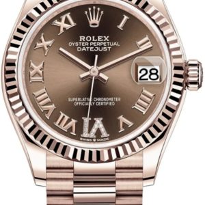 Rolex Datejust 31 Everose Gold Chocolate Diamond Pave Roman Dial Women’s Watch M278275-0025 31mm