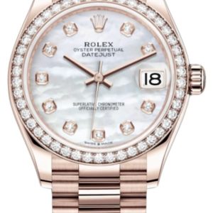 Rolex Datejust 31 Everose Gold Mother-of-Pearl Diamond Dial Diamond Bezel Women’s Watch M278285RBR-0005 31mm