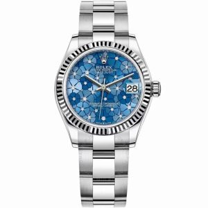 Datejust Azzurro-Blue Floral Motif Diamond Dial Automatic Chronometer Ladies Watch 31mm