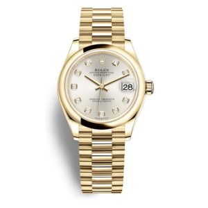 Rolex Datejust 31 Silver Diamond Dial Automatic Ladies 18kt Yellow Gold Oyster Watch 278248SDP 31mm