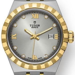 Tudor Royal Silver Diamond Dial Stainless Steel and Yellow Gold Unisex Watch M28303-0002 28mm