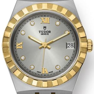 Tudor Royal Silver Diamond Dial Stainless Steel and Yellow Gold Unisex Watch M28403-0002 34mm