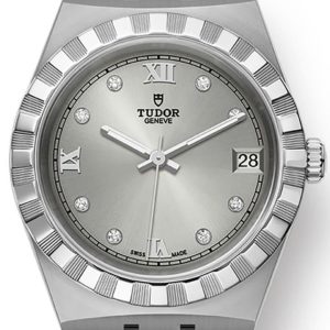Tudor Royal Silver Diamond Dial Stainless Steel Unisex Watch M28400-0002 34mm