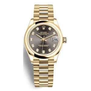Rolex Datejust 31 Dark Grey Dial Automatic Ladies 18kt Yellow Gold President Watch 278248GYDP 31mm