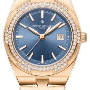 Vacheron Constantin Overseas Quartz Blue Dial Diamond Bezel 18K Rose Gold Women’s Watch 1225V/200R-H015 33mm