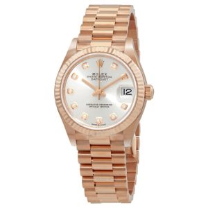 Rolex Datejust 31 Automatic 18kt Everose Gold Diamond Silver Dial Ladies Watch 278275-0039 31mm