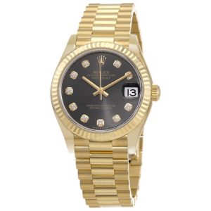 Rolex Datejust 31 Automatic 18kt Yellow Gold Diamond Grey Dial Ladies Watch 278278RDP 31mm