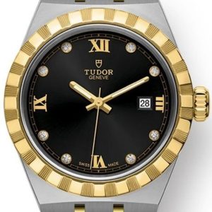 Tudor Royal Black Diamond Dial Stainless Steel and Yellow Gold Unisex Watch M28303-0005 28mm