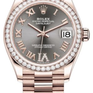 Rolex Datejust 31 Everose Gold Slate Diamond Pave Roman Dial Diamond Bezel Women’s Watch M278285RBR-0027 31mm