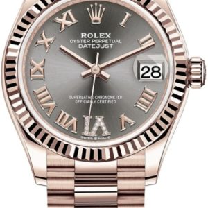 Rolex Datejust 31 Everose Gold Slate Diamond Pave Roman Dial Women’s Watch M278275-0033 31mm