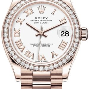 Rolex Datejust 31 Everose Gold White Roman Dial Diamond Bezel Women’s Watch M278285RBR-0008 31mm