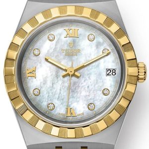 Tudor Royal Mother of Pearl Diamond Dial Stainless Steel and Yellow Gold Unisex Watch M28403-0007 34mm
