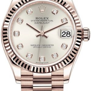 Rolex Datejust 31 Everose Gold Silver Diamond Dial Women’s Watch M278275-0039 31mm