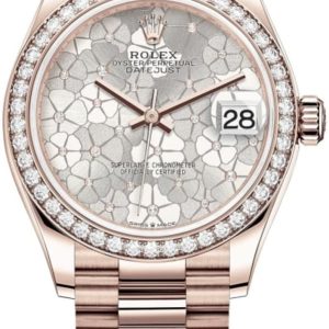 Rolex Datejust 31 Everose Gold Silver Floral-Motif Diamond Dial Diamond Bezel Women’s Watch M278285RBR-0036 31mm