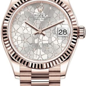 Rolex Datejust 31 Everose Gold Silver Floral-Motif Diamond Dial Women’s Watch M278275-0045 31mm