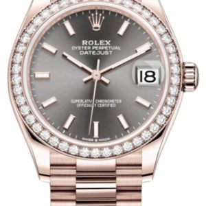 Rolex Datejust 31 Everose Gold Slate Dial Diamond Bezel Women’s Watch M278285RBR-0021 31mm
