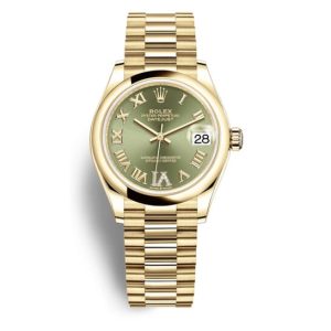 Rolex Datejust 31 Olive Green Dial Automatic Ladies 18kt Yellow Gold President Watch 278248GNRDP 31mm
