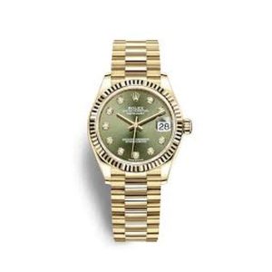 Rolex Datejust 31 Olive Green Diamond Dial Ladies 18kt Yellow Gold President Watch 278278GNDP 31mm