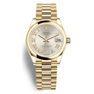 Rolex Datejust 31 Silver Dial Automatic Ladies 18kt Yellow Gold President Watch 278248SRDP 31mm