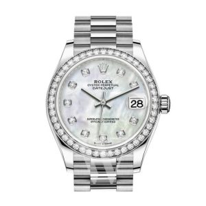 Rolex Datejust 31 Mother of Pearl Diamond Dial Ladies 18kt White Gold President Watch 278289MDP 31mm