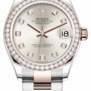Rolex Datejust 31 Stainless Steel and Rose Gold Silver Diamond Dial Diamond Bezel Women’s Watch M278381RBR-0015 31mm