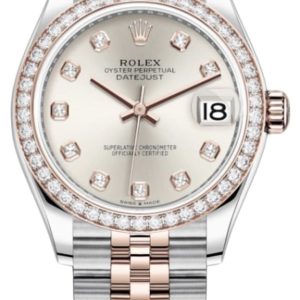 Rolex Datejust 31 Stainless Steel and Rose Gold Silver Diamond Dial Diamond Bezel Women’s Watch M278381RBR-0016 31mm