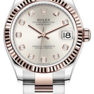 Rolex Datejust 31 Stainless Steel and Rose Gold Silver Diamond Dial Women’s Watch M278271-0015 31mm