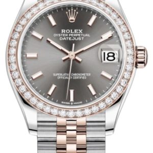 Rolex Datejust 31 Stainless Steel and Rose Gold Slate Dial Diamond Bezel Women’s Watch M278381RBR-0018 31mm