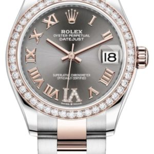 Rolex Datejust 31 Stainless Steel and Rose Gold Slate Pave Roman Dial Diamond Bezel Women’s Watch M278381RBR-0029 31mm