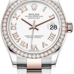 Rolex Datejust 31 Stainless Steel and Rose Gold White Roman Dial Diamond Bezel Women’s Watch M278381RBR-0003 31mm