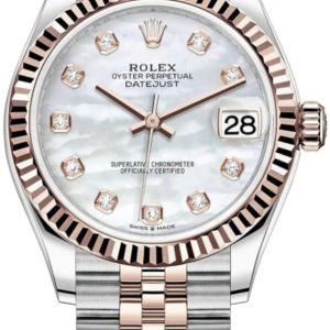 Rolex Datejust 31 Stainless Steel and Rose Gold Mother-of-Pearl Diamond Dial Women’s Watch M278271-0026 31mm