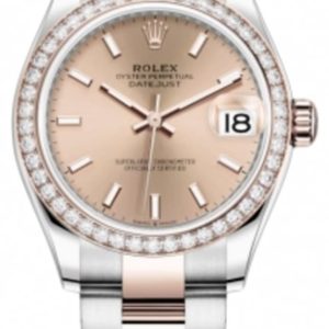 Rolex Datejust 31 Stainless Steel and Rose Gold Rose Dial Diamond Bezel Women’s Watch M278381RBR-0009 31mm