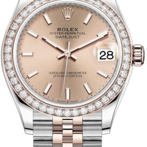 Rolex Datejust 31 Stainless Steel and Rose Gold Rose Dial Diamond Bezel Women’s Watch M278381RBR-0010 31mm
