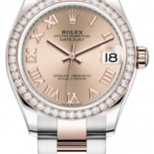 Rolex Datejust 31 Stainless Steel and Rose Gold Rose Roman Dial Diamond Bezel Women’s Watch M278381RBR-0001 31mm