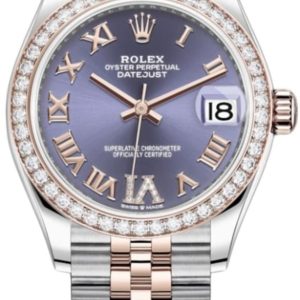Rolex Datejust 31 Stainless Steel and Rose Gold Aubergine Pave Roman Dial Diamond Bezel Women’s Watch M278381RBR-0020 31mm