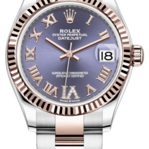 Rolex Datejust 31 Stainless Steel and Rose Gold Aubergine Pave Roman Dial Women’s Watch M278271-0019 31mm