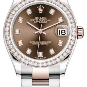 Rolex Datejust 31 Stainless Steel and Rose Gold Chocolate Diamond Dial Diamond Bezel Women’s Watch M278381RBR-0027 31mm