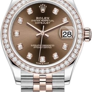 Rolex Datejust 31 Stainless Steel and Rose Gold Chocolate Diamond Dial Diamond Bezel Women’s Watch M278381RBR-0028 31mm