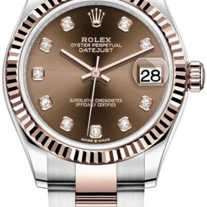 Rolex Datejust 31 Stainless Steel and Rose Gold Chocolate Diamond Dial Women’s Watch M278271-0027 31mm
