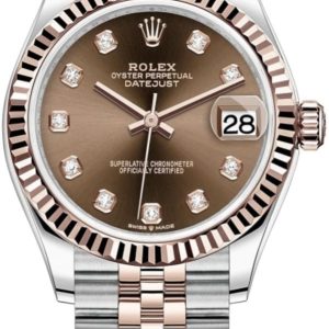 Rolex Datejust 31 Stainless Steel and Rose Gold Chocolate Diamond Dial Women’s Watch M278271-0028 31mm