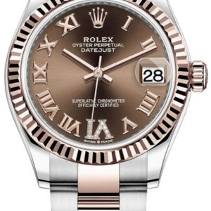 Rolex Datejust 31 Stainless Steel and Rose Gold Chocolate Pave Roman Dial Women’s Watch m278271-0003 31mm