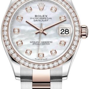 Rolex Datejust 31 Stainless Steel and Rose Gold Mother-of-Pearl Diamond Dial Diamond Bezel Women’s Watch M278381RBR-0025 31mm