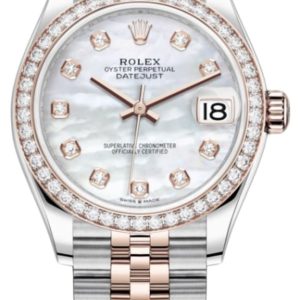 Rolex Datejust 31 Stainless Steel and Rose Gold Mother-of-Pearl Diamond Dial Diamond Bezel Women’s Watch M278381RBR-0026 31mm