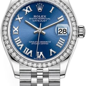 Rolex Datejust 31 Stainless Steel and White Gold Blue Roman Dial Diamond Bezel Women’s Watch M278384RBR-0037 31mm