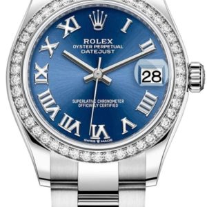 Rolex Datejust 31 Stainless Steel and White Gold Blue Roman Dial Diamond Bezel Women’s Watch M278384RBR-0038 31mm