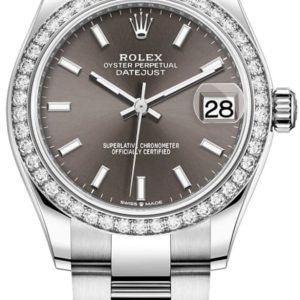 Rolex Datejust 31 Stainless Steel and White Gold Dark Grey Dial Diamond Bezel Women’s Watch M278384RBR-0019 31mm