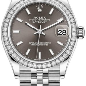 Rolex Datejust 31 Stainless Steel and White Gold Dark Grey Dial Diamond Bezel Women’s Watch M278384RBR-0020 31mm