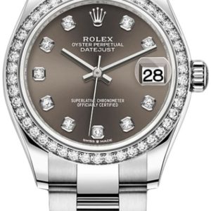 Rolex Datejust 31 Stainless Steel and White Gold Dark Grey Diamond Dial Diamond Bezel Women’s Watch M278384RBR-0009 31mm