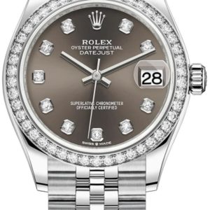 Rolex Datejust 31 Stainless Steel and White Gold Dark Grey Diamond Dial Diamond Bezel Women’s Watch M278384RBR-0010 31mm